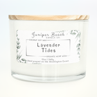 Lavender Tides 12 oz candle in a white glass jar with a natural pine lid